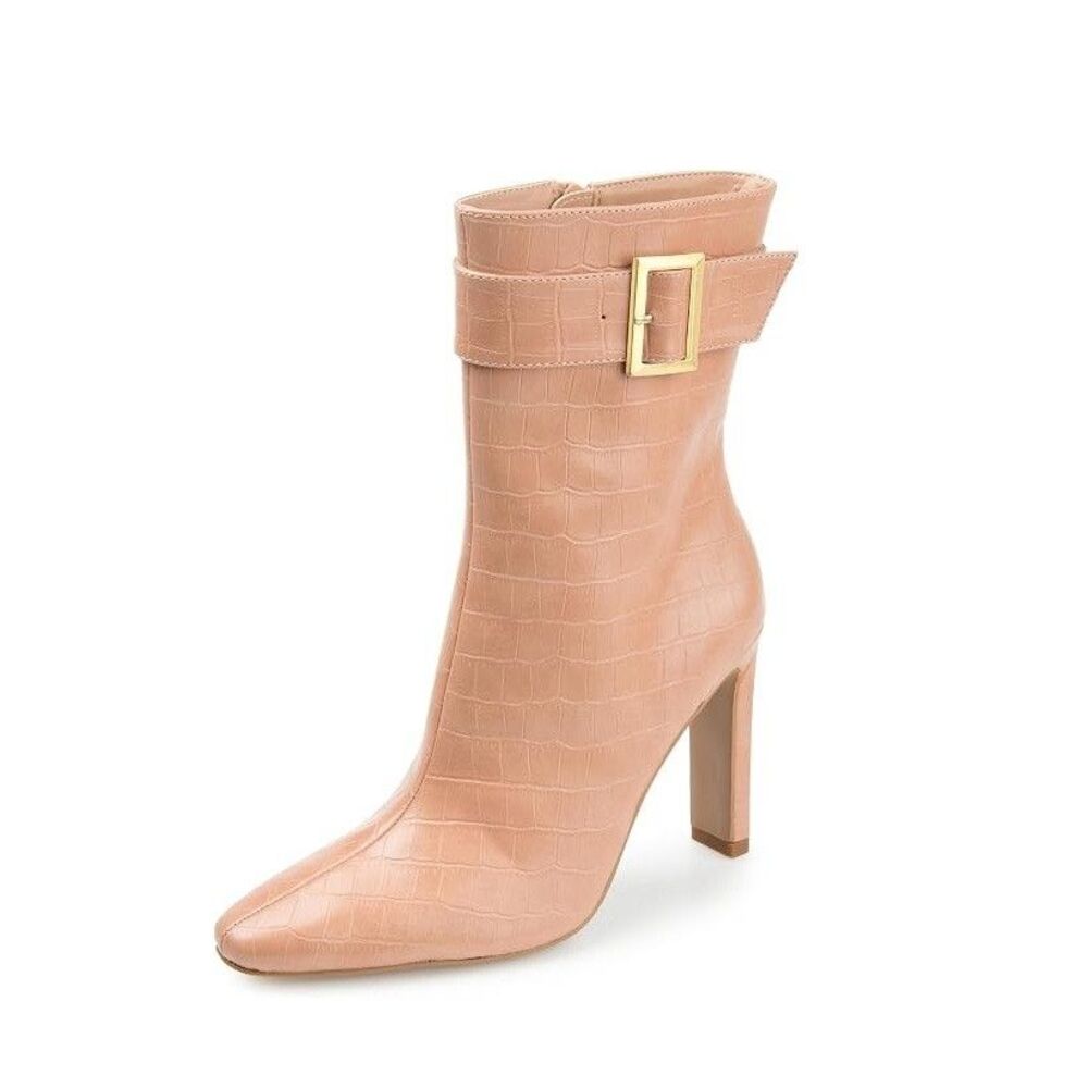 Journee Collection Womens 7.5 M Tan Elanie Mid Calf High Heel Boots NIB PC5